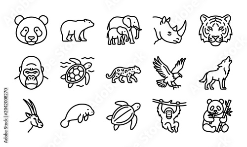 Photography Wild Animal Icons Set: Zoo, Safari, Nature Graphics, Vector Collection