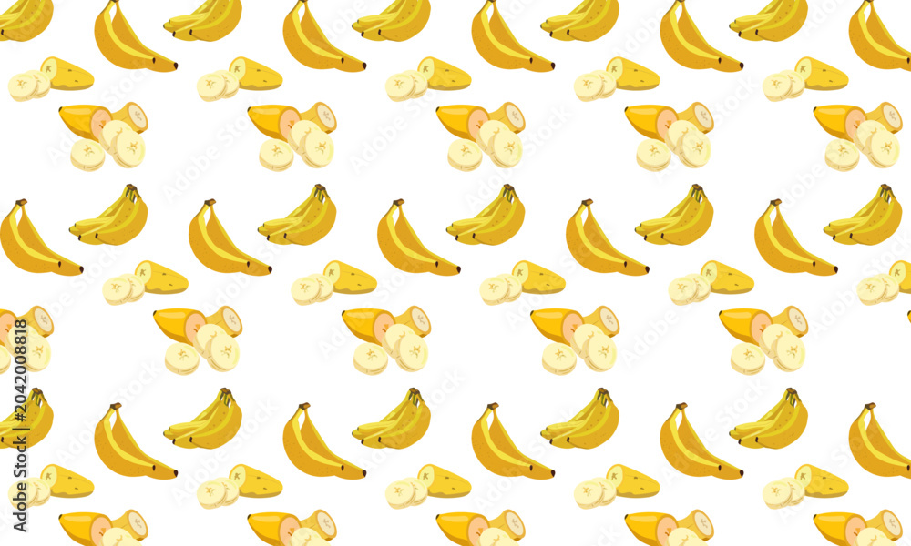Fototapeta premium Banana seamless pattern, vector yellow tropical fruit background