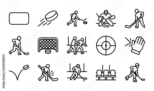 Canvas Print Ice Hockey Icons Set: Player, Puck, Goal, Goalie, Action, Sport, Vector Graphics