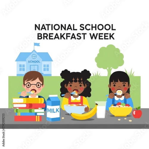 Diverse children enjoy breakfast during National School Breakfast Week