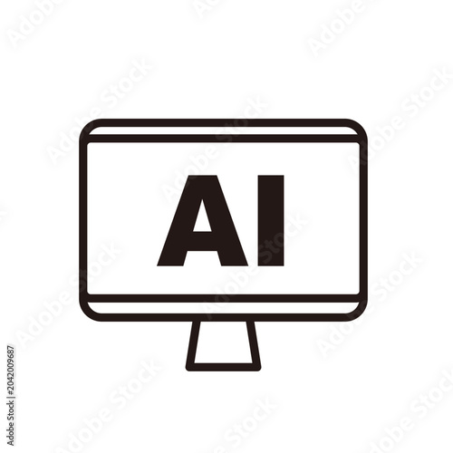 AI搭載デスクトップコンピューターのアイコン｜人工知能・生成AI・機械学習・デジタル技術