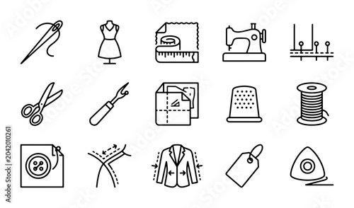 Foto Sewing Icons Set, Tailoring Tools Collection, Fashion Design Elements, Crafting