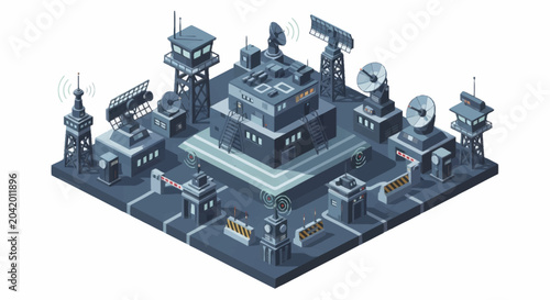 Futuristic Command Center with Radar and Antennas.