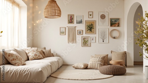 Bohemian Bedroom Gallery Wall Mockup in Light Panoramic View