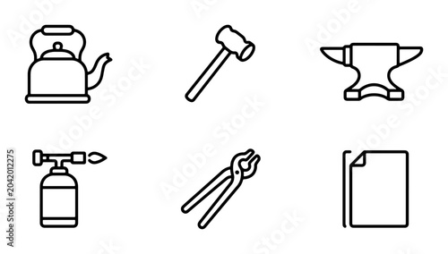 Foto Blacksmith Tools Icons Set, Metalworking Equipment Vector Graphics, Forge Craft