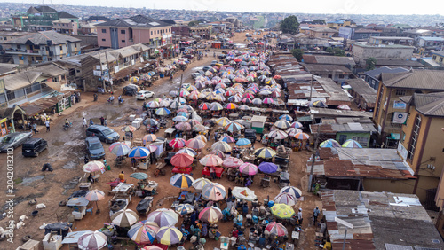 Beautiful open market with umbrellas
