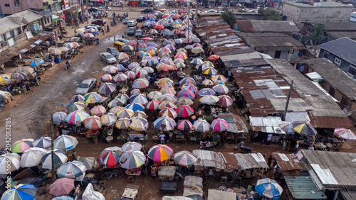 Beautiful open market with umbrellas