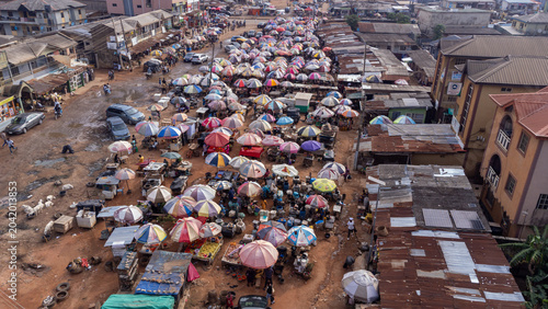 Beautiful open market with umbrellas