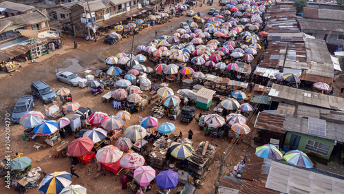 Beautiful open market with umbrellas