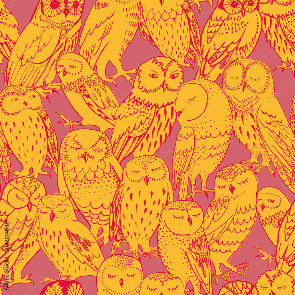 Fototapeta premium Colorful owls Redish