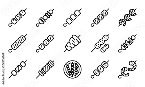 Photos Barbecue Skewers Icons, Grilled Meat & Seafood Vector Set, Food & Cooking Line A