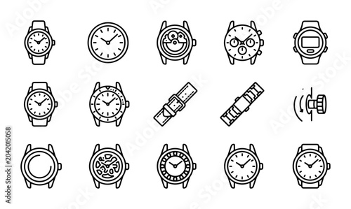 Canvastavla Watch Icons Set, Timepiece Vector Graphics, Wristwatch Collection, Modern Access