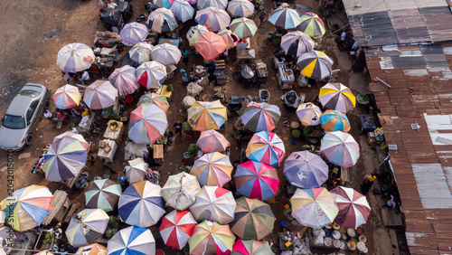 Beautiful open market with umbrellas