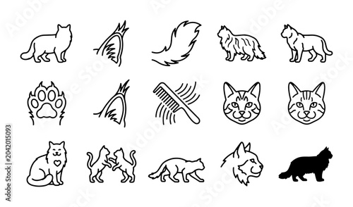 Foto Feline Icons Set: Cat Silhouettes, Paws, Tails, and Faces for Pet Lovers
