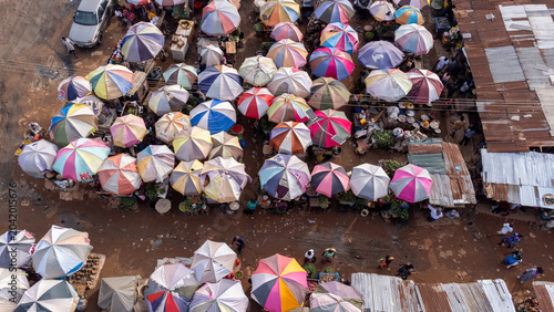 Beautiful open market with umbrellas