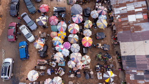 Beautiful open market with umbrellas