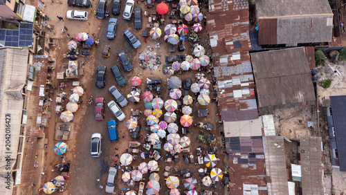 Beautiful open market with umbrellas