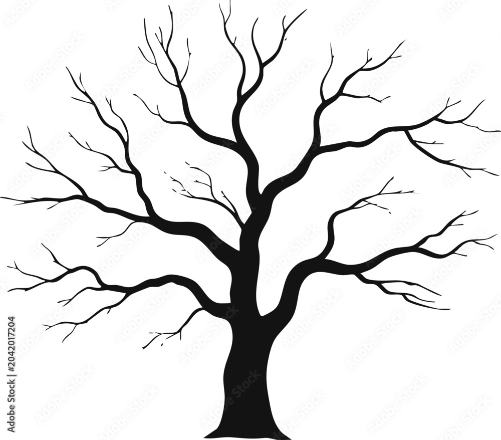Fototapeta premium Bare Tree Silhouette SVG, Leafless Tree Clipart, Black Tree Vector, Nature Illustration, Cricut Cut File, Laser Cut Design