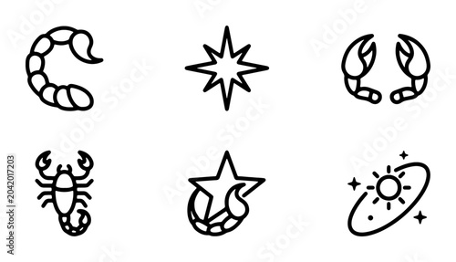 Fotografie Scorpio Zodiac Constellation Icons, Astrology Symbols, Celestial Star Signs, Cos