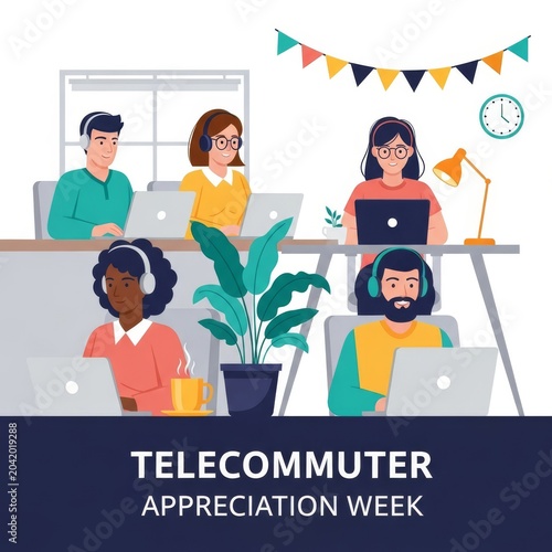 Diverse telecommuters working on laptops for Telecommuter Appreciation Week
