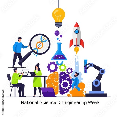 Flat vector illustration of science and engineering concepts for National Science and Engineering Week