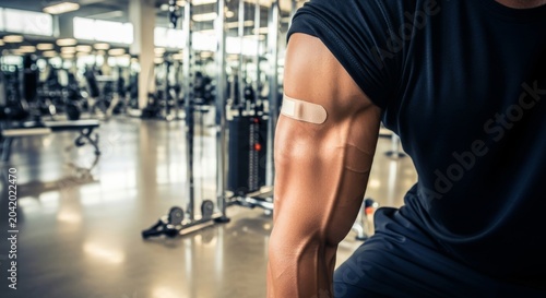Man with bandage on arm in gym