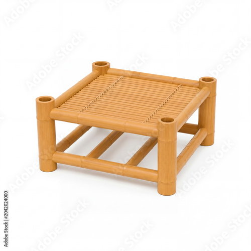 Eco Lifestyle Bamboo Tea Table with Natural Jute Cord Binding Isolated on White Background