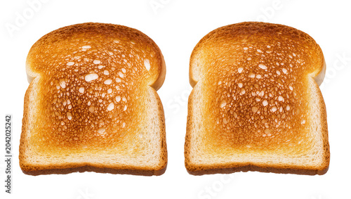 Slika na platnu Two golden brown toasted bread slices with porous texture