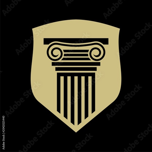 Pillar on Shield icon isolated on black background