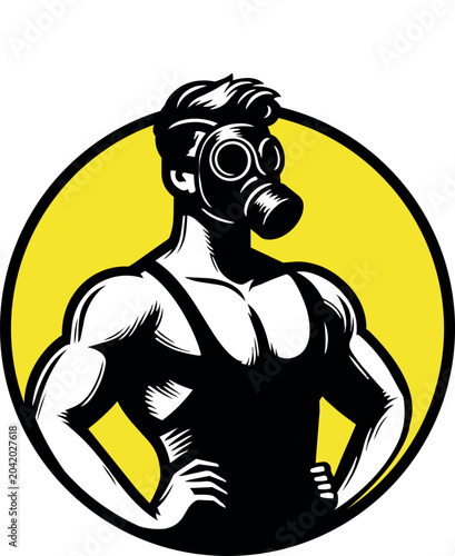 Tableau sur toile Gas mask on slender guy with smaller waist