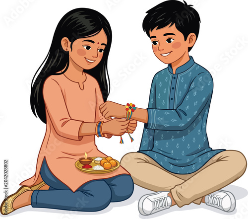 Sister Tying Rakhi Brother Raksha Bandhan Festival Design 