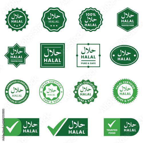 Halal Certified Food Badges Set – Pure & Safe Green Icons Collection