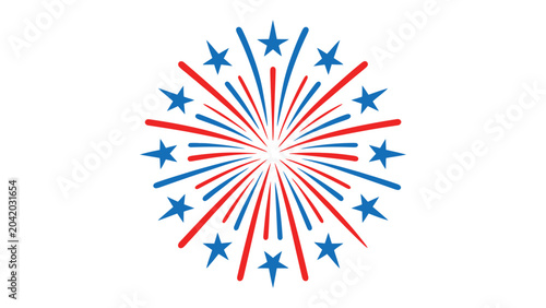 Foto Patriotic Red Blue Firework Burst with Stars Illustration for National Holiday C