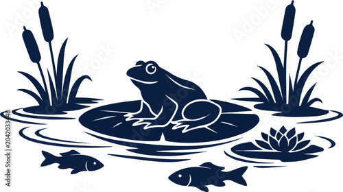 Photos Isolated on Elegant blue silhouette a frog sitting on a lily pad in a pond with