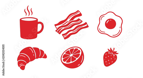 Cuadro en lienzo breakfast food icons flat red coffee cup