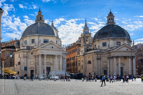 Basilica Santa Maria in Montesanto and Church Santa Maria dei Miracoli on pia...