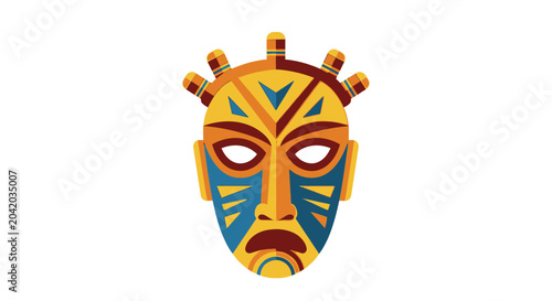 Vibrant african mask illustration on white background symbolic art design