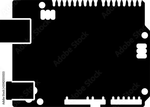 Close-up Electronic Circuit Board Silhouette on Clean White Background Minimalist Tech Concept