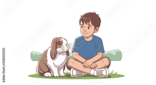 Young boy and rabbit illustration of friendship and companionship