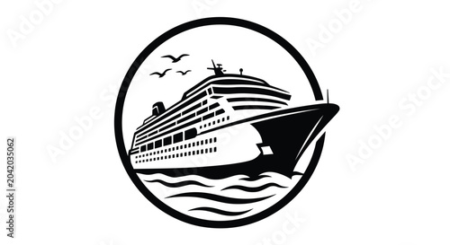 Fényképezés cruise ship silhouette with nautical icons anchor