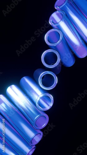 Blue Glass Cylinders Wave Formation Rotating Seamless Loop Vertical Animation 3D Render