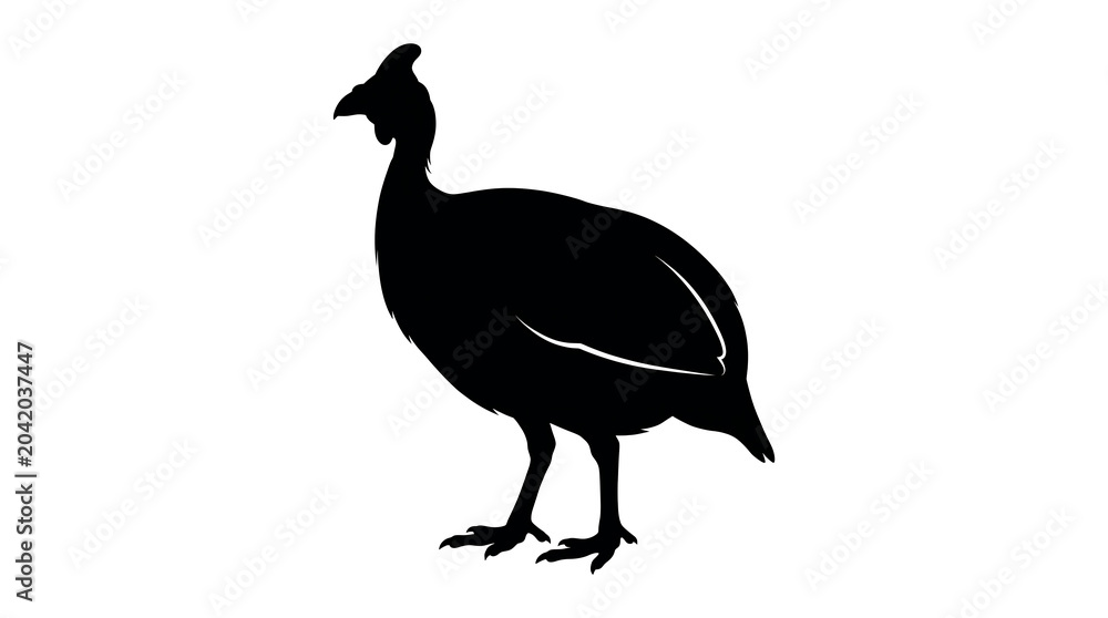 Fototapeta premium Black guinea fowl silhouette, bird icon, wildlife illustration, animal design element