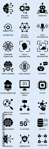 Artificial Intelligence and Advanced Tech Science Glyph Icon Set