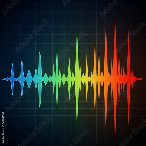Colorful Audio Waveform Displayed on Dark Grid Background