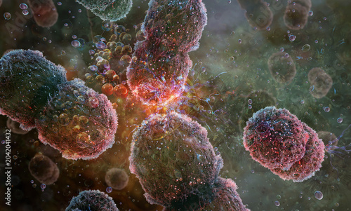 Fotografie Bacterial cells in microscopic environment, microbial interaction and survival mechanisms