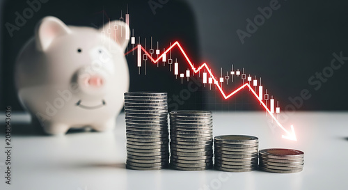 Investment growth concept with piggy bank and rising financial chart on coins stack