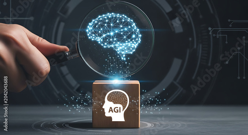 Hand holding digital brain hologram with AI technology and data network overlay