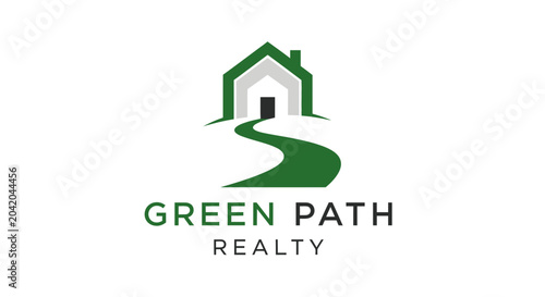 Green path to house logo pathway to home symbol on white background