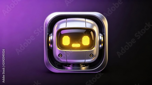 Glossy AI chatbot app icon futuristic virtual assistant interface design