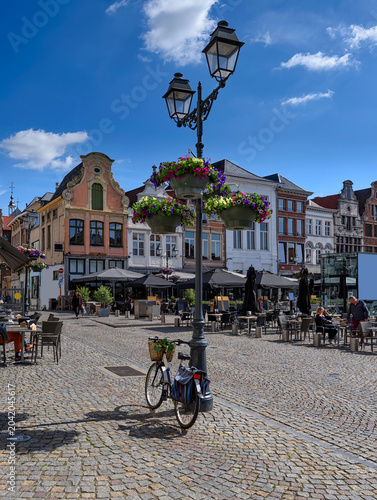 Bild auf Leinwand Grote Markt with tables of restaurants in Mechelen, Belgium